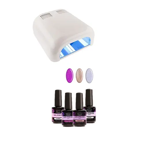 UV/LED - zkušební glitrová sada malá, 4X15ml + 4.z. UV lampa bílá