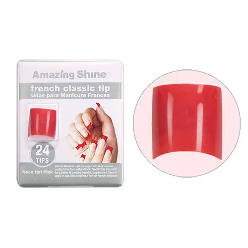 French Classic Tip, krátké barevné nehtové tipy - Neon Red, 24 ks, č. 1 - 10