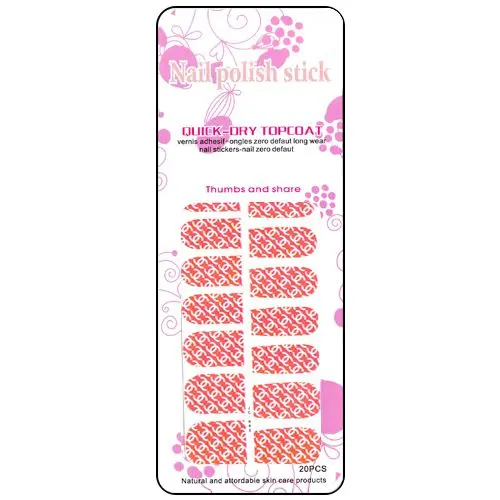 Oranžové nálepky na nehty, logo značky Channel