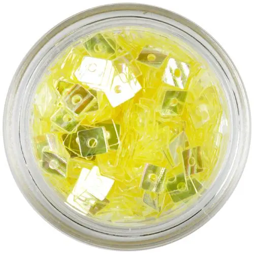 Průhledný čtvereček - žlutá nail art ozdoba s dírkou