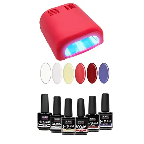 Zkušební sada - UV gel laky 6x15ml + 4.z. červená lampa 36W