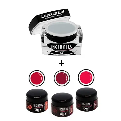SADA Inginails Professional Strawberry Red - Builder Gel Blue 10ml + 3ks DRY Color gel
