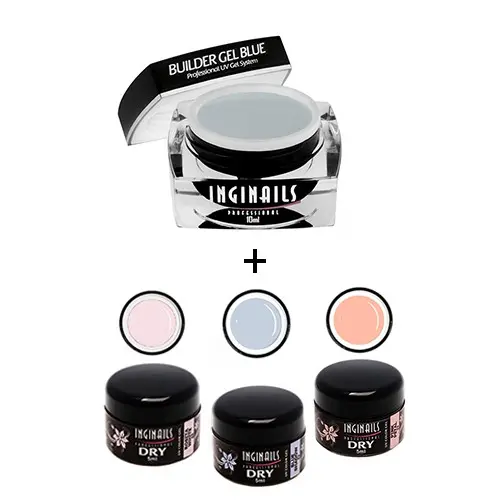 SADA Inginails Professional Soft Cotton - Builder Gel Blue 10ml + 3ks DRY Color gel