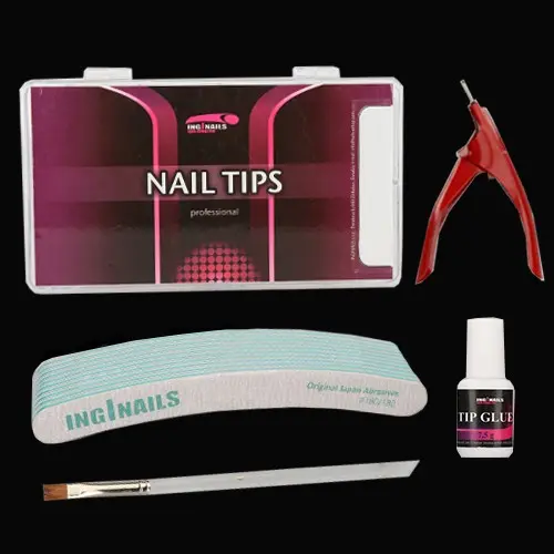 Modelovací SADA: 10 ks pilníků na nehty + nehtové tipy + lepidlo na nehty + gilotina + štětec