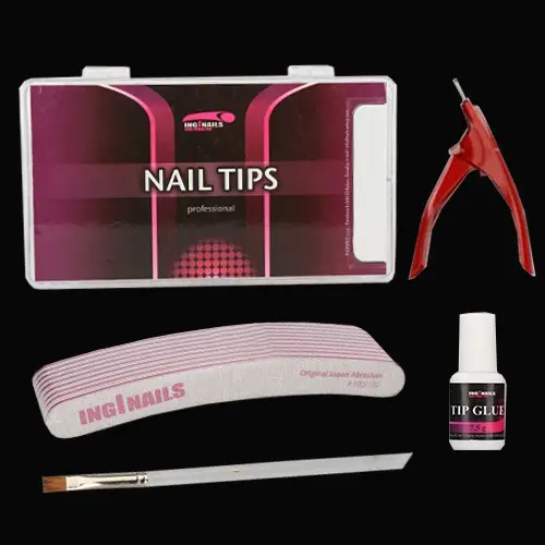 Modelovací SADA: 10 ks pilníků na nehty + nehtové tipy + lepidlo na nehty + gilotina + štětec