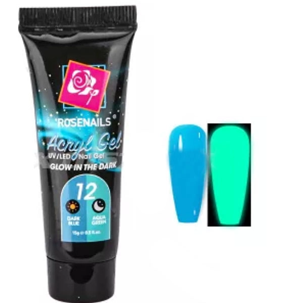 Barevný Polygel - Glow in the dark DARK BLUE/AQUA GREEN č.12, 15g