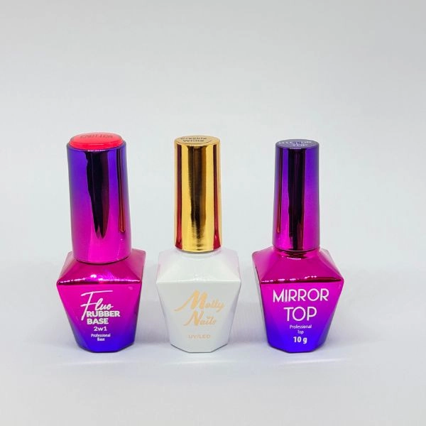 Set Molly Crackle Hybrid Gel Lak White + Mirror Top + Rubber Base Exotica