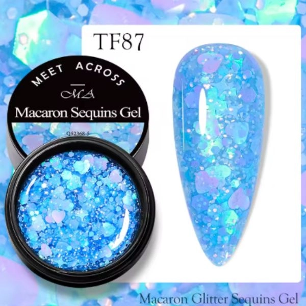 LED UV barevný gel - Macaron glitter, Blue 8ml