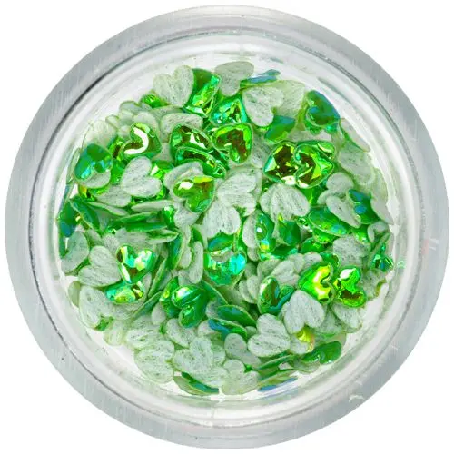 Nehtové ozdoby - zelená látková srdíčka