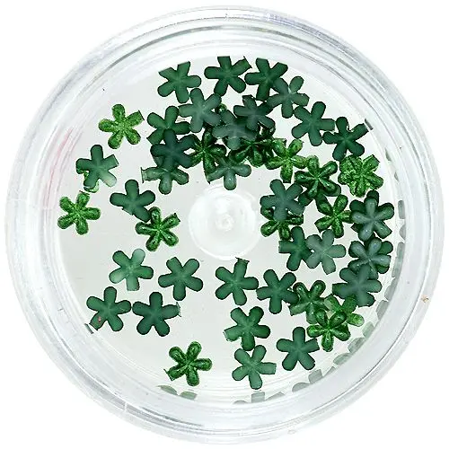 Perleťové nehtové ozdoby – tmavě zelené kytičky