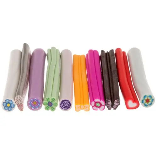 10ks, Fimo Nail Art mix - ozdobné tyčinky + řezák