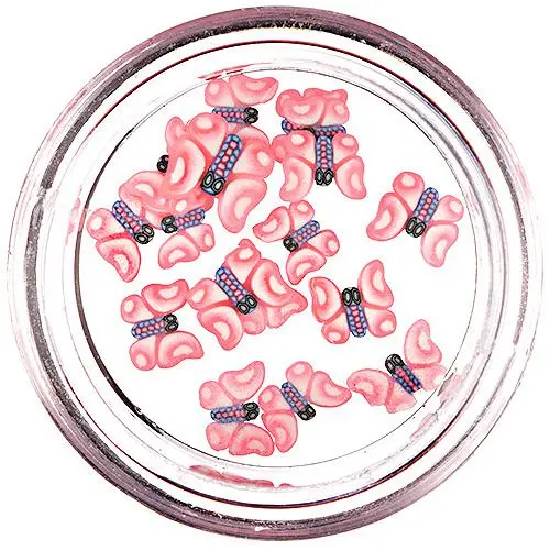 Fimo Nail Art – nařezaní motýli světle růžovo-bílé barvy